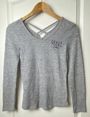 Blue 84 LSU Geaux Tigers Gray Ribbed Long Sleeve Pullover Women's Size Small